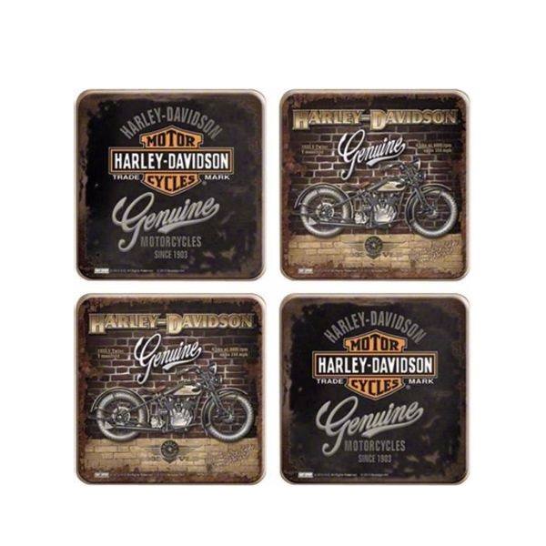 Set Serie 4 Sotto Bicchieri Genuine II Harley Davidson Vintage Idea Regalo