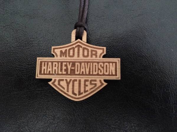 portachiavi inciso in legno logo harley davidson - nuovo