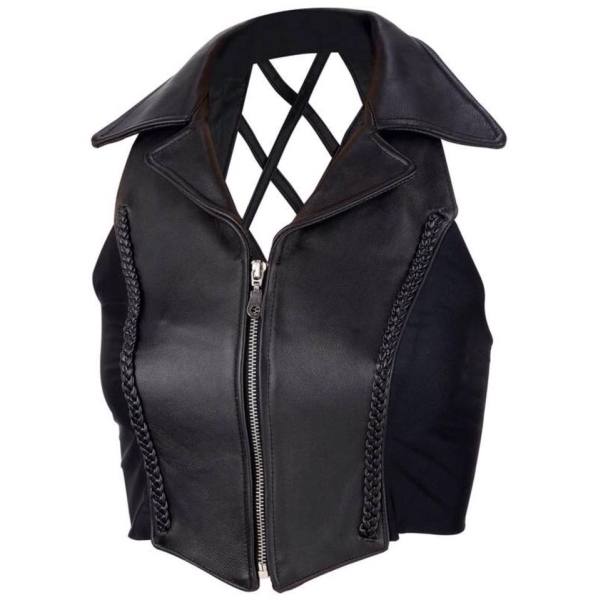Gilet Giacca Moto Pelle Donna Biker Top Vest con Colletto Custom