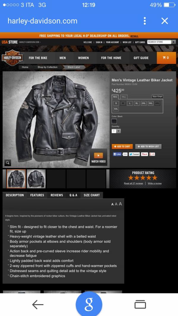 Giacca Harley Davidson vintage leather jacket 98063-13vm