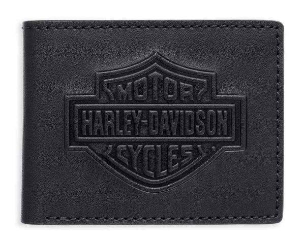 Portafoglio Nero Pelle Orig. Harley Davidson B&S Logo Bi-Fold Leather Wallet Idea Regalo 99497-17VM