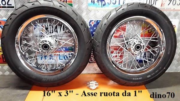594 € 499 Harley cerchio originale a raggi ant. + post. cromato da 16" x 3" asse da 1"