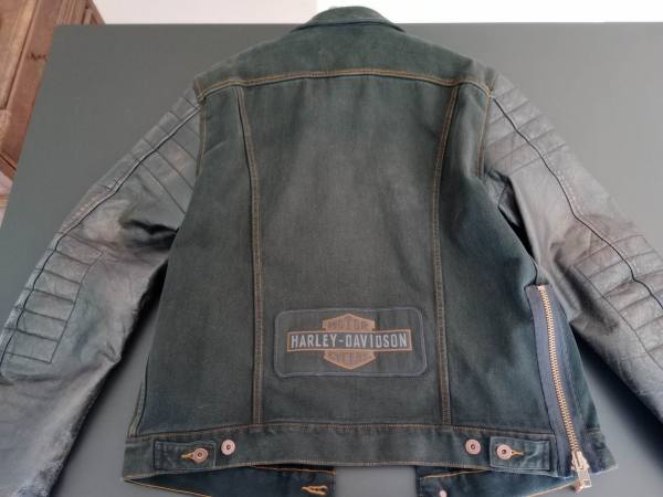 Harley-Davidson® Men's Leather Sleeve Denim Slim Fit Jacket, Black