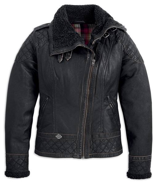 Giacca di Pelle da Donna Harley-Davidson Mia Faux Shearling Trim Black Leather Jacket