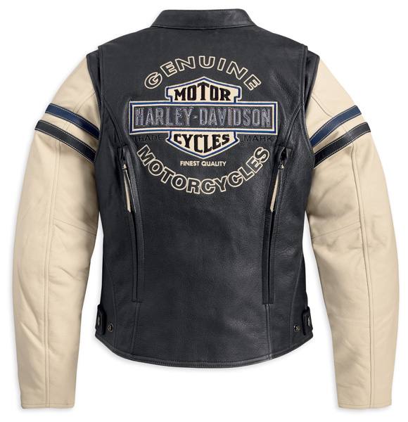 Giacca in Pelle da Donna Harley-Davidson Miss Enthusiast Distressed Off White Sleeves Black Leather Jacket